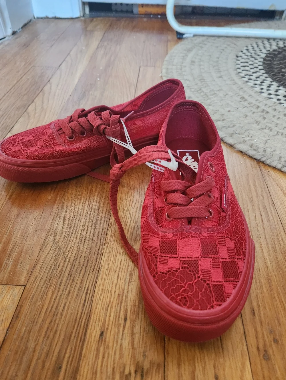 Vans Red Lace & Checkerboard Low-Top Sneakers